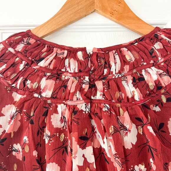 NWOT Walter Baker Red Floral Ruffle Blouse Sheer Long Sleeve Top Size Large - Picture 6 of 9